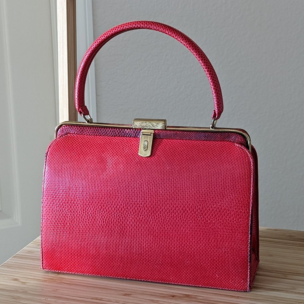 Vintage Bellestone I.Magnin Bag Red Leather Top-Handle Purse Structured Handbag